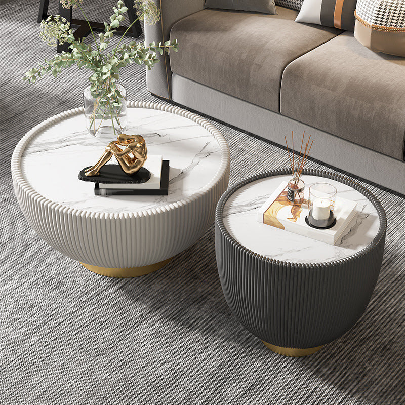 Stone Round Coffee Table Glam Pedestal Coffee Cocktail Table Set