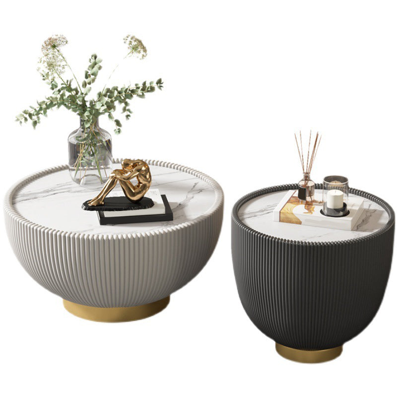 Stone Round Coffee Table Glam Pedestal Coffee Cocktail Table Set