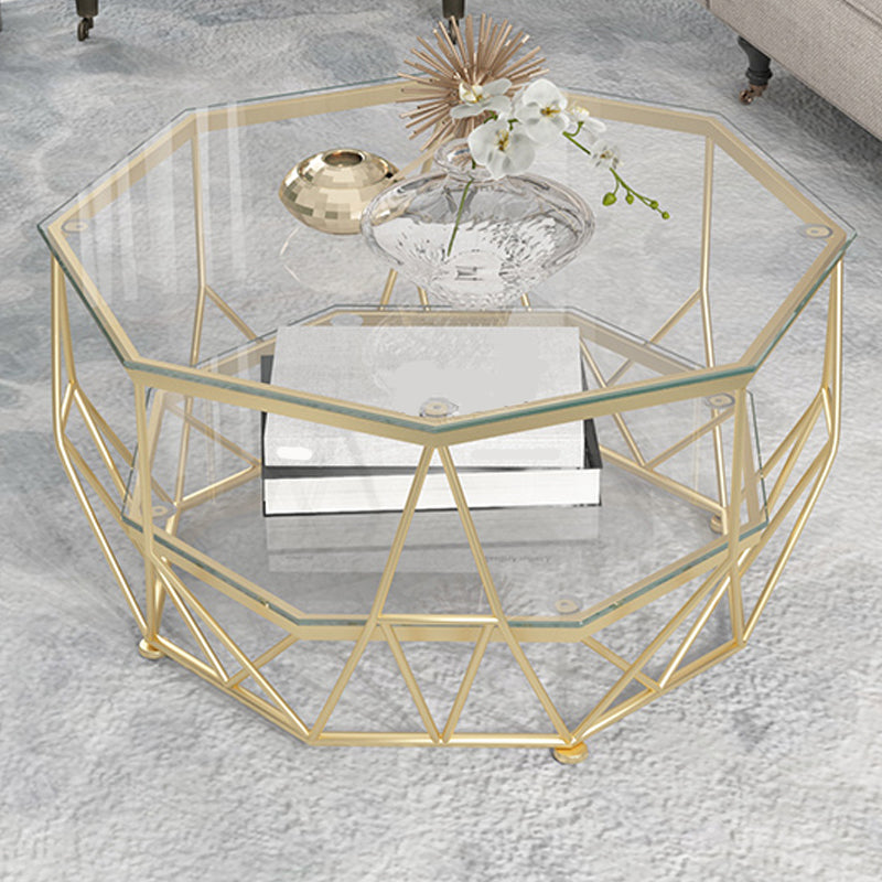 Modern Frame Coffee Table Glass Top Cocktail Table 17.71 Inch High
