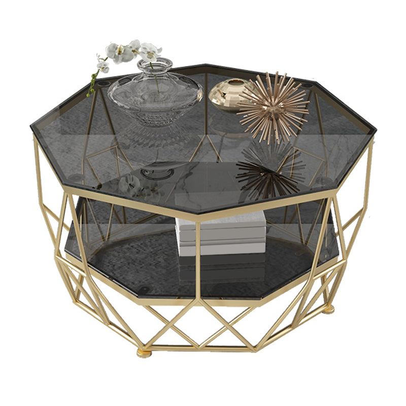 Modern Frame Coffee Table Glass Top Cocktail Table 17.71 Inch High