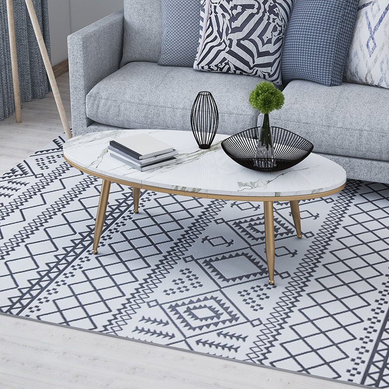 Oval Stone Top Coffee Table with 4 Metal Legs Single Coffee Table