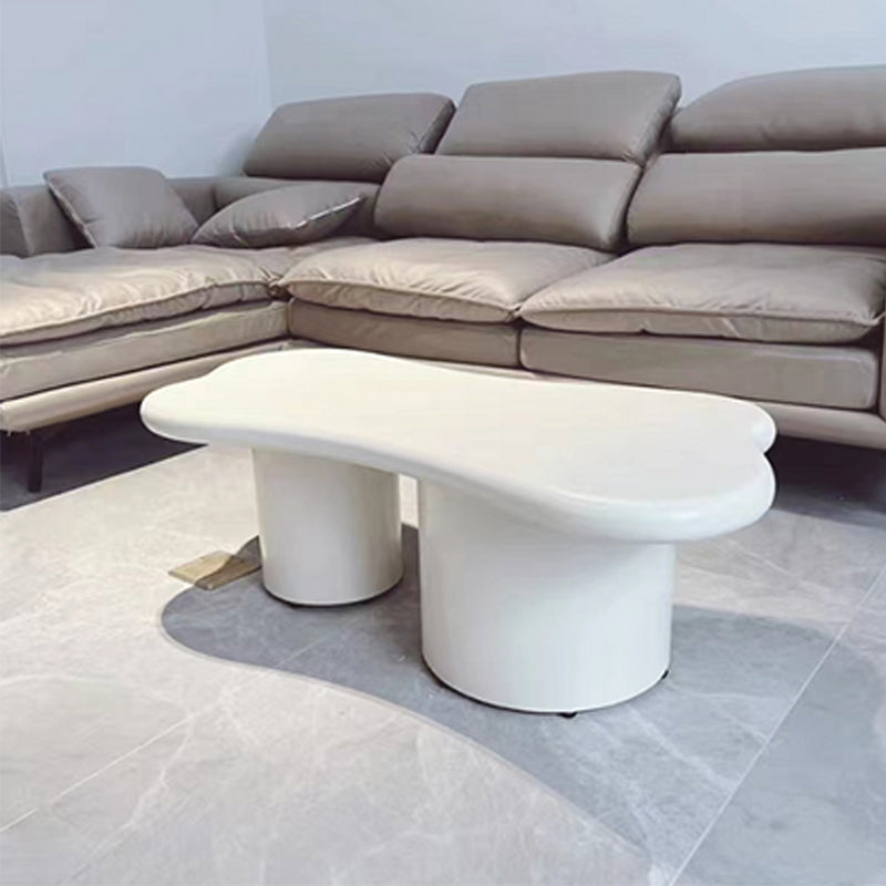 White Scandinavian Wood Coffee Table 2 Legs Irregular Cocktail Table