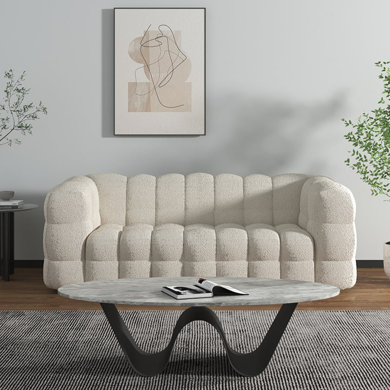 White Biscuit Back Sofa Stain Resistant Modern Tuxedo Arm Sofa