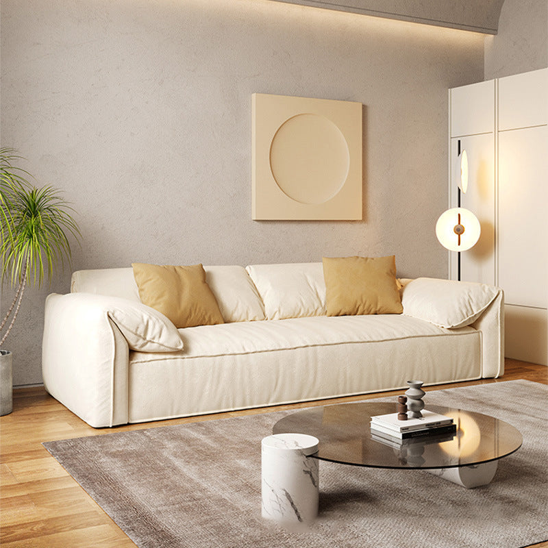Ivory Faux Leather Sofa Wear-resistant Sewn Pillow Back Sofa
