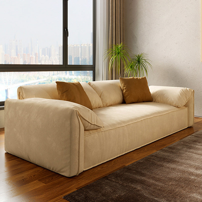 Ivory Faux Leather Sofa Wear-resistant Sewn Pillow Back Sofa