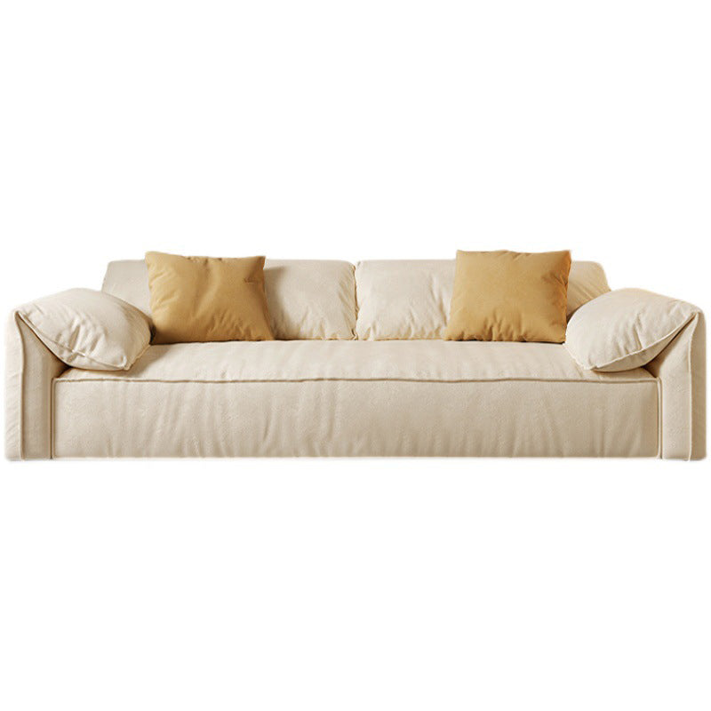 Ivory Faux Leather Sofa Wear-resistant Sewn Pillow Back Sofa