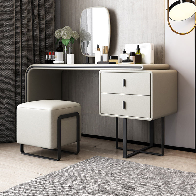 Faux Leather Vanity Makeup Dressing Table Set with Stool & Mirror - 39.37" W