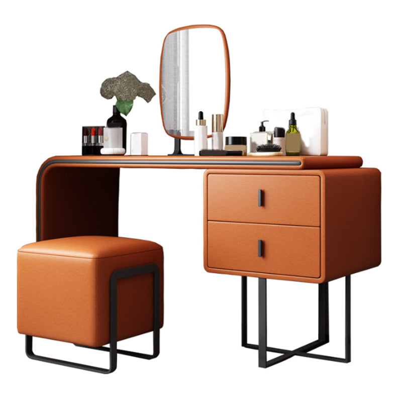 Faux Leather Vanity Makeup Dressing Table Set with Stool & Mirror - 39.37" W