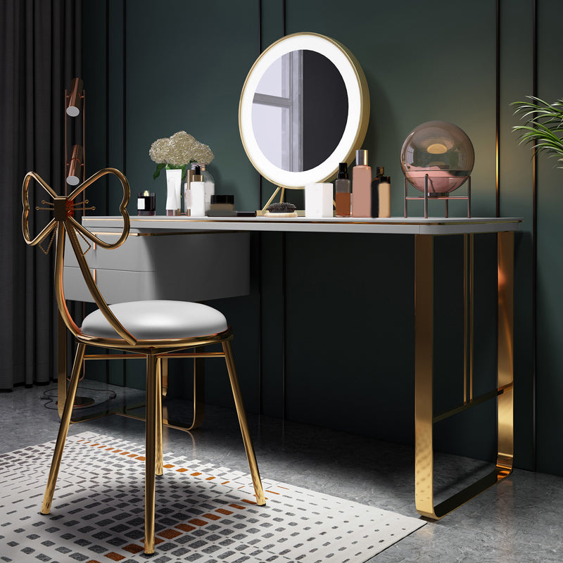 Gray Leather Vanity Makeup Table Set Glam 28.74" H Vanity Table with Storage