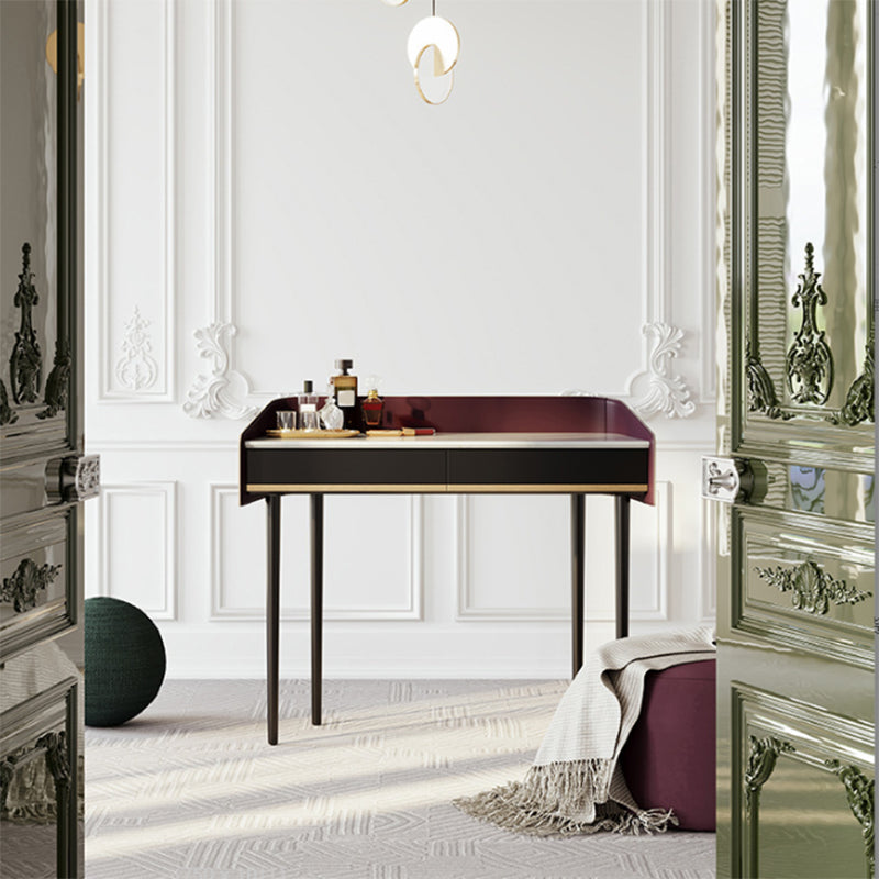 Contemporary Simple Stone Vanity Makeup Table Set with Mirror & Stool