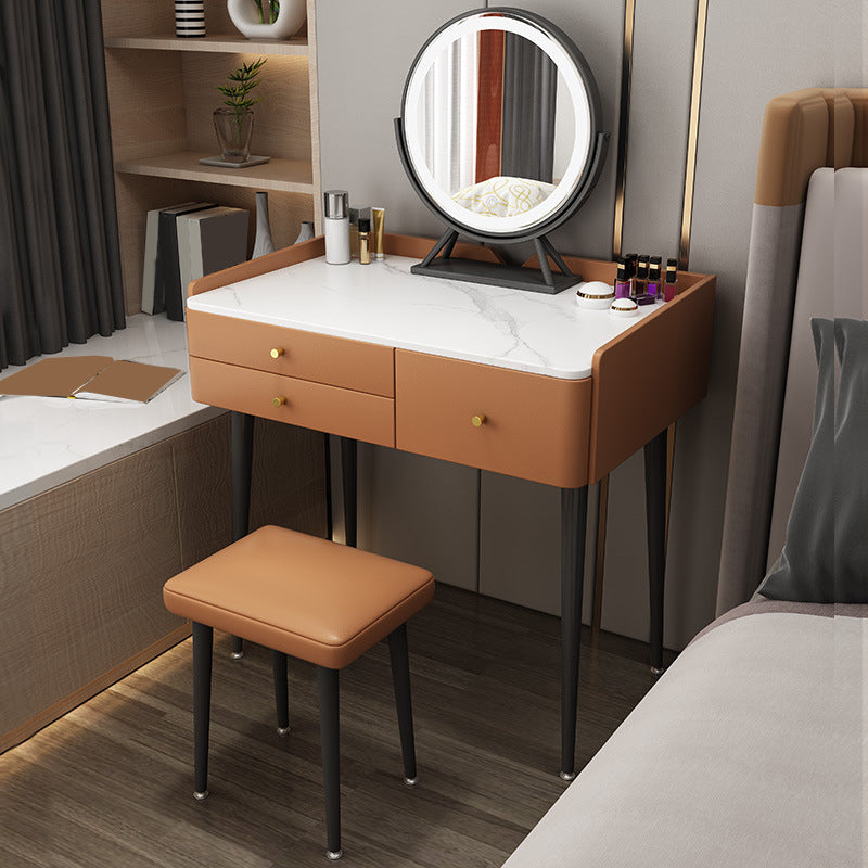 3-Drawer Modern Stone Vanity Makeup Dressing Table with Stool