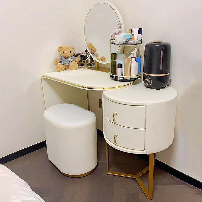 2 Drawers Vanity Set with Stool and Mirror Genuine Leather Makeup Vanity Table for Women