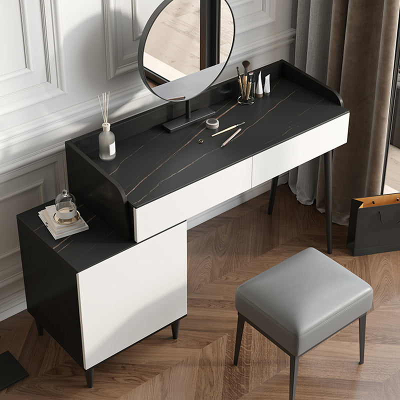 Black Stone Top Vanity Table Set Modern Simple Drawers in Included Makeup Dressing Table