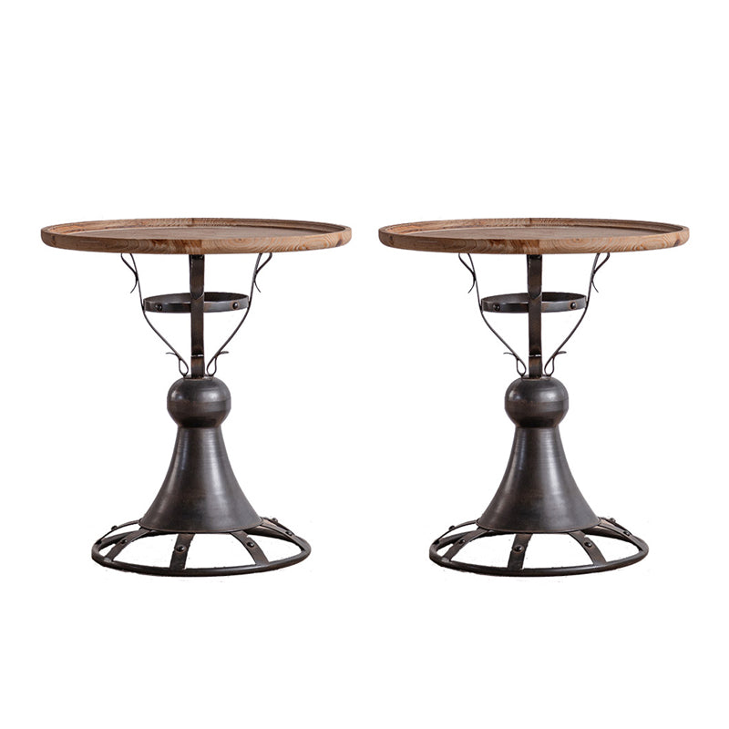 French Country Style Round Wood Top Side Table Iron Pedestal End Table