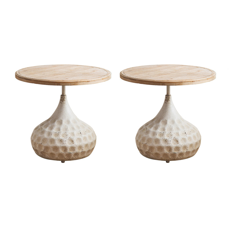 French Country Style Round Wood Top Side Table Iron Pedestal End Table