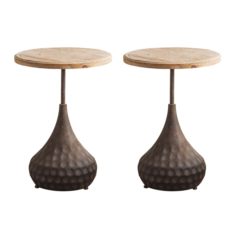French Country Style Round Wood Top Side Table Iron Pedestal End Table