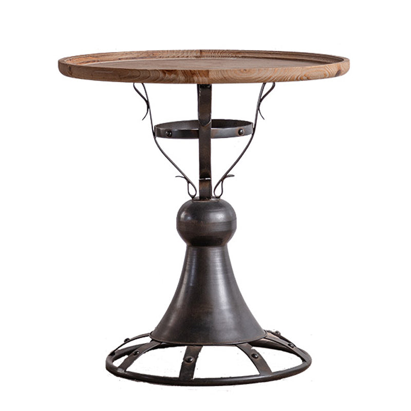French Country Style Round Wood Top Side Table Iron Pedestal End Table