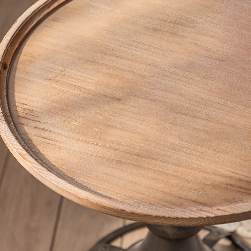 French Country Style Round Wood Top Side Table Iron Pedestal End Table