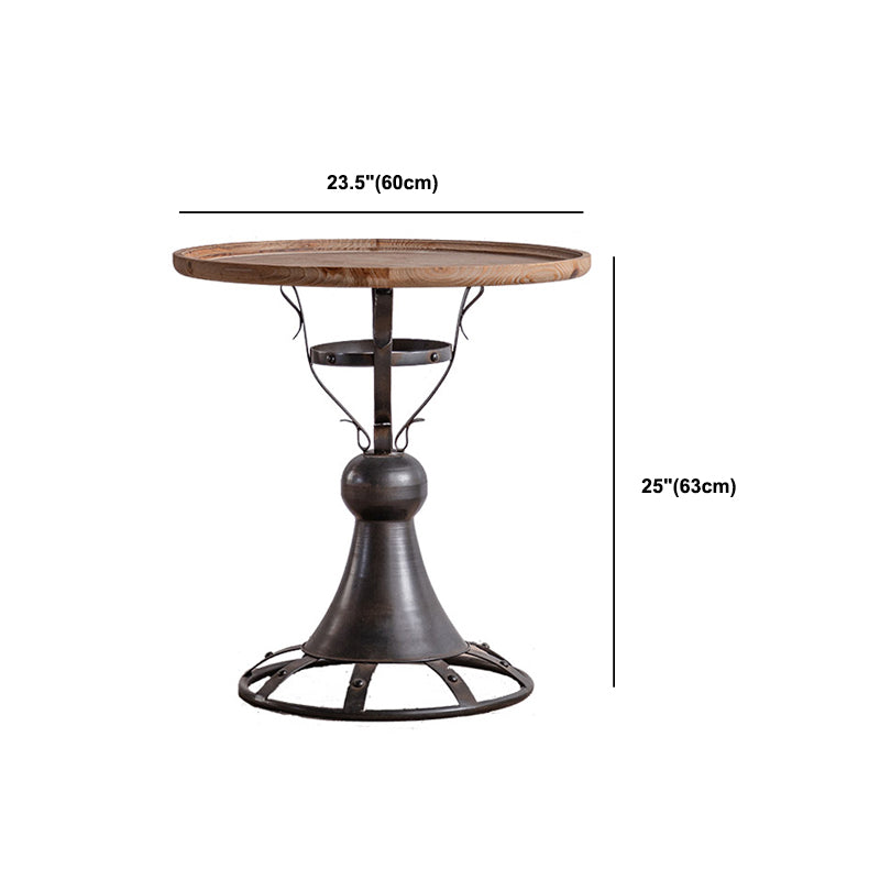French Country Style Round Wood Top Side Table Iron Pedestal End Table