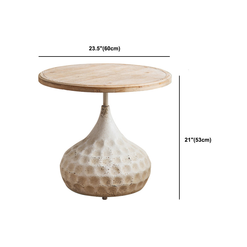 French Country Style Round Wood Top Side Table Iron Pedestal End Table