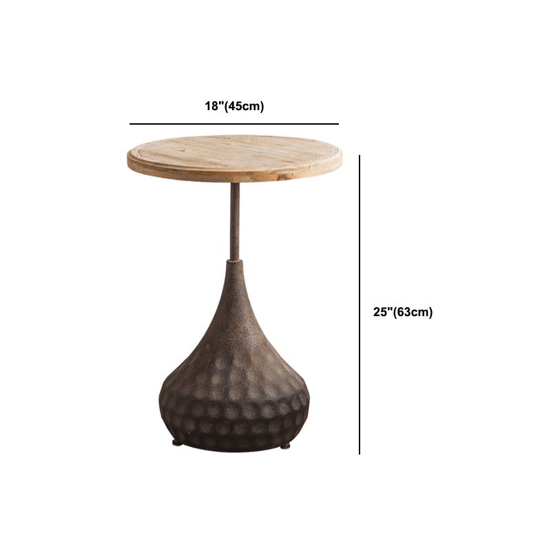 French Country Style Round Wood Top Side Table Iron Pedestal End Table