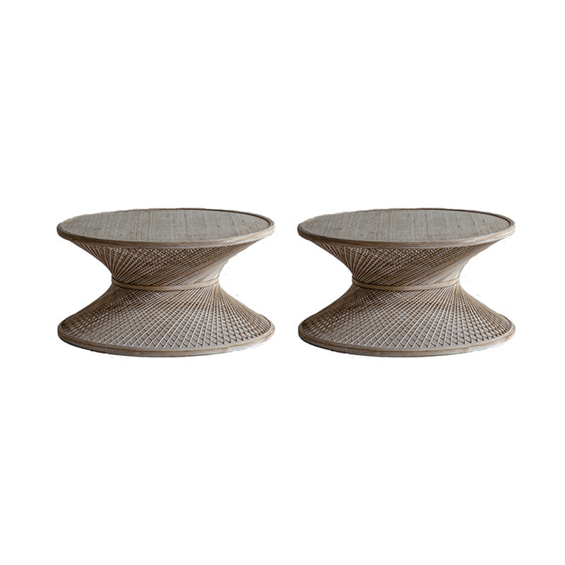 Round Rattan Top Side Table 16.53" /22.05" Tall Wood Pedestal End Table