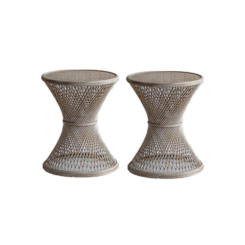 Round Rattan Top Side Table 16.53" /22.05" Tall Wood Pedestal End Table