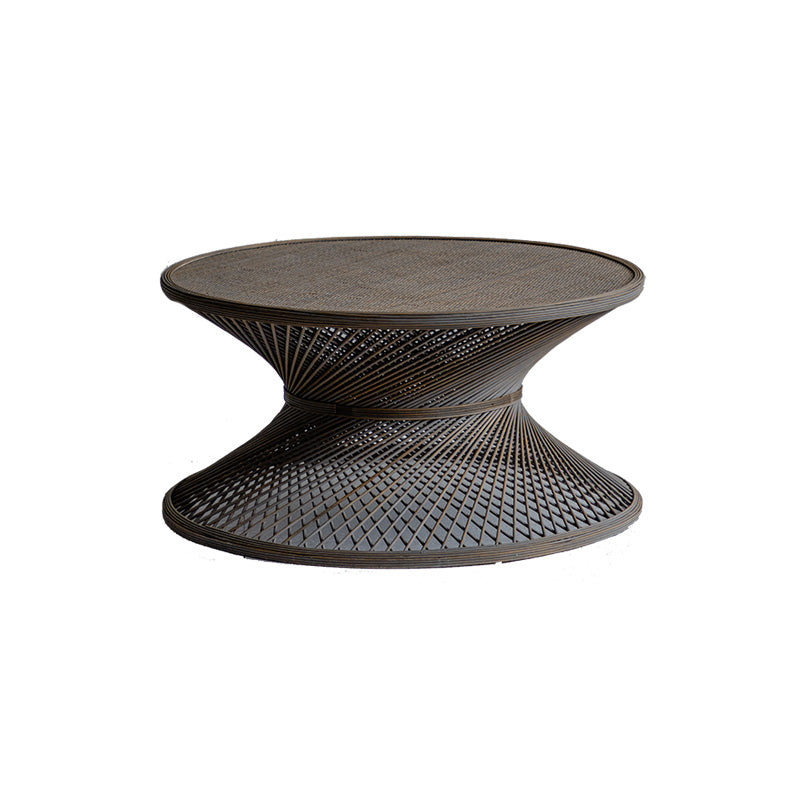 Round Rattan Top Side Table 16.53" /22.05" Tall Wood Pedestal End Table