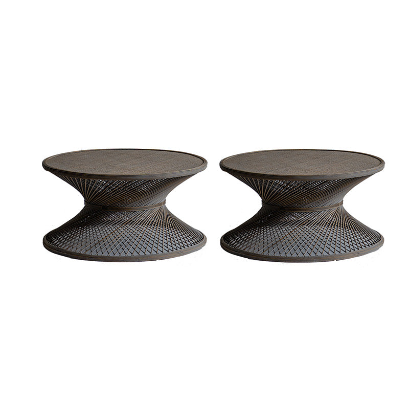 Round Rattan Top Side Table 16.53" /22.05" Tall Wood Pedestal End Table
