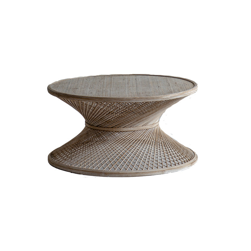 Round Rattan Top Side Table 16.53" /22.05" Tall Wood Pedestal End Table