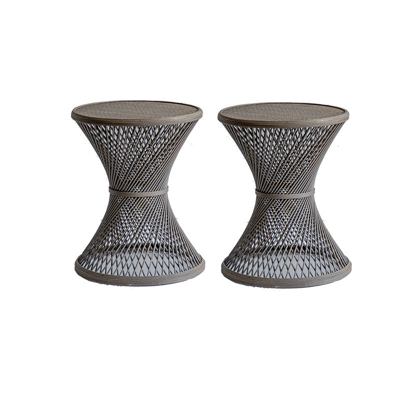 Round Rattan Top Side Table 16.53" /22.05" Tall Wood Pedestal End Table