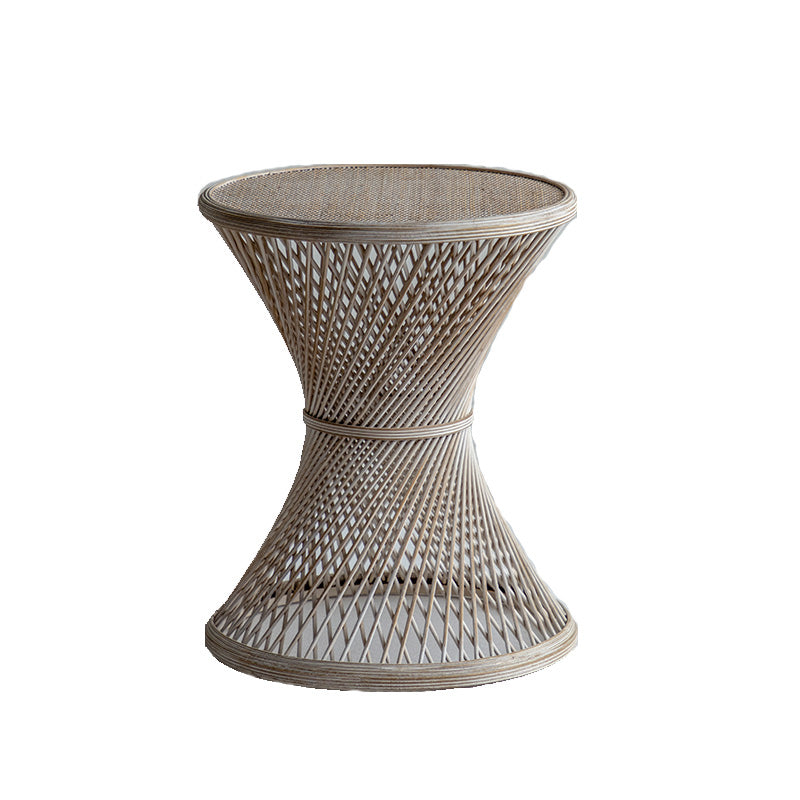 Round Rattan Top Side Table 16.53" /22.05" Tall Wood Pedestal End Table