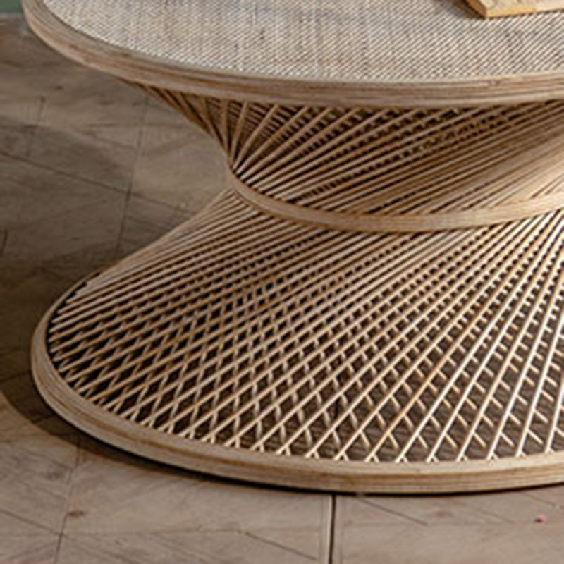Round Rattan Top Side Table 16.53" /22.05" Tall Wood Pedestal End Table