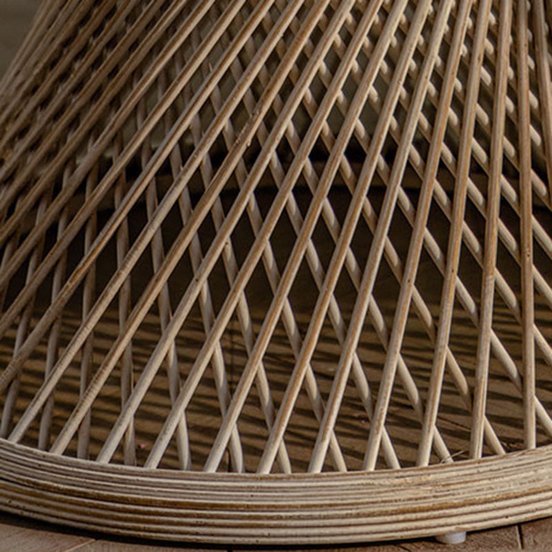 Round Rattan Top Side Table 16.53" /22.05" Tall Wood Pedestal End Table