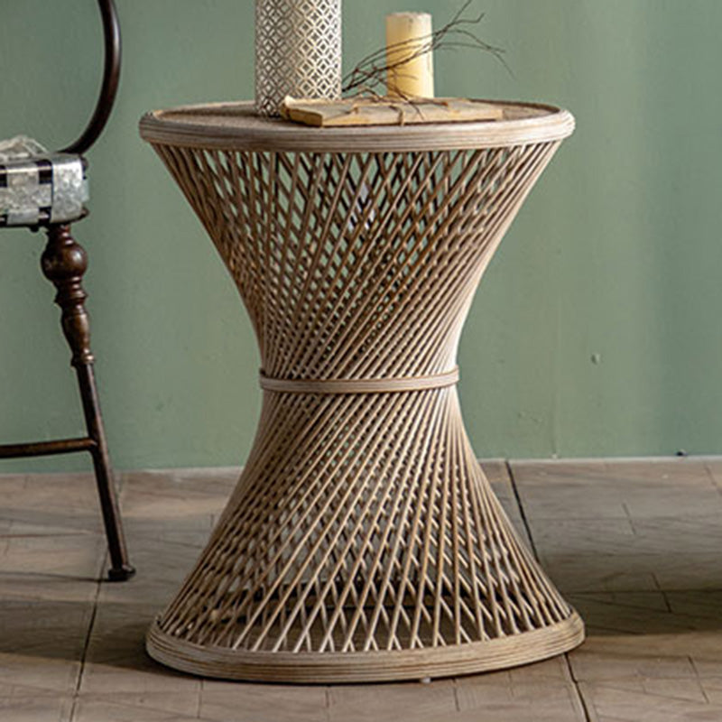 Round Rattan Top Side Table 16.53" /22.05" Tall Wood Pedestal End Table