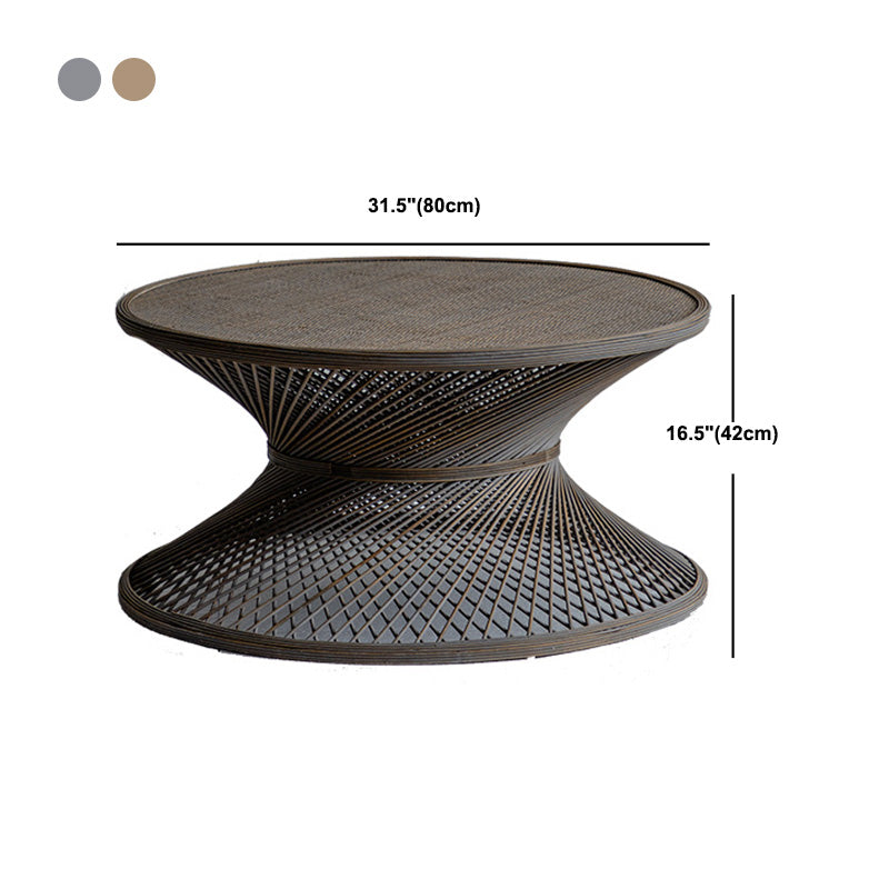 Round Rattan Top Side Table 16.53" /22.05" Tall Wood Pedestal End Table