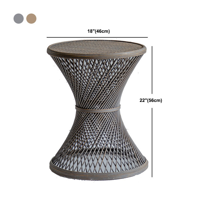 Round Rattan Top Side Table 16.53" /22.05" Tall Wood Pedestal End Table