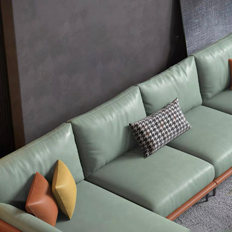 Nordic Stationary Faux Leather Living Room Square Arm Pillows Seating