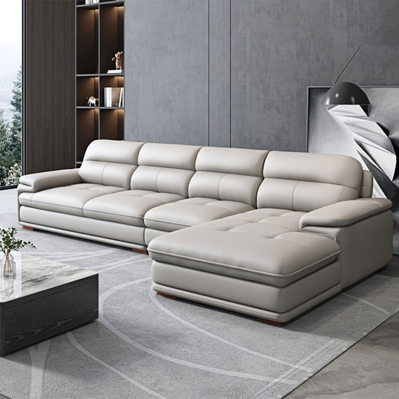 Nordic Stationary Genuine Leather Living Room Recessed Arm Sofa Chaise