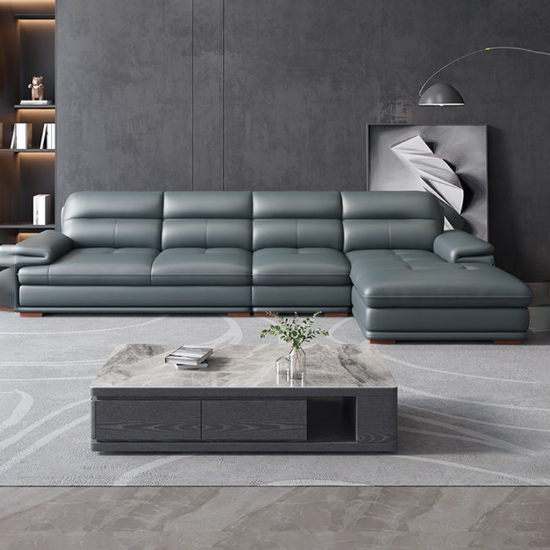Nordic Stationary Genuine Leather Living Room Recessed Arm Sofa Chaise