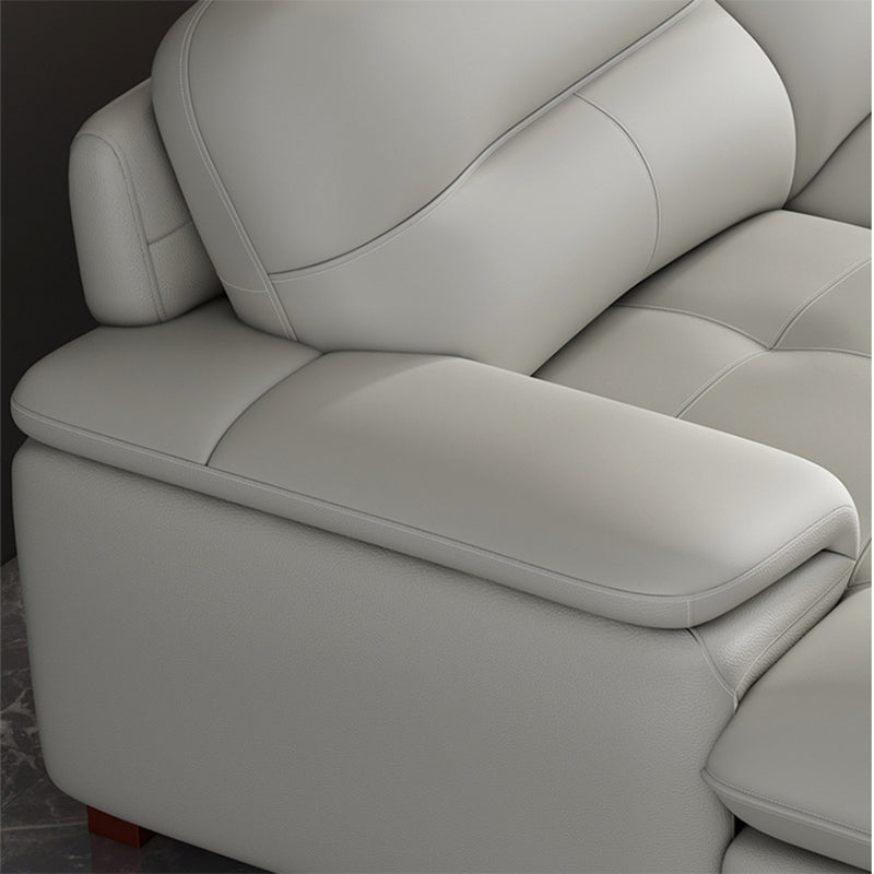 Nordic Stationary Genuine Leather Living Room Recessed Arm Sofa Chaise