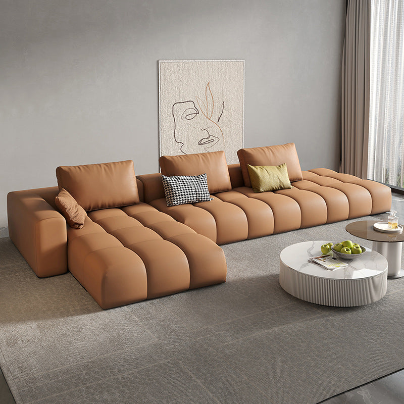 Nordic Genuine Leather Square Arm Stationary Living Room Sofa Chaise