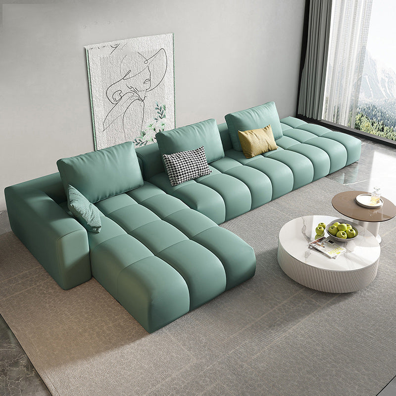 Nordic Genuine Leather Square Arm Stationary Living Room Sofa Chaise