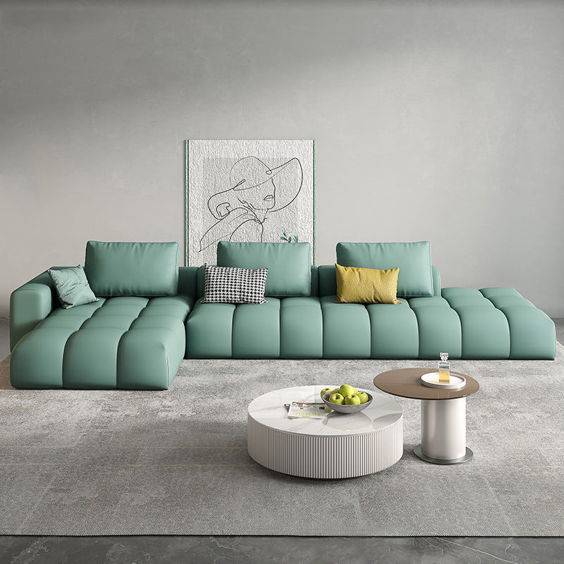 Nordic Genuine Leather Square Arm Stationary Living Room Sofa Chaise