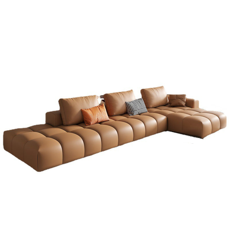 Nordic Genuine Leather Square Arm Stationary Living Room Sofa Chaise