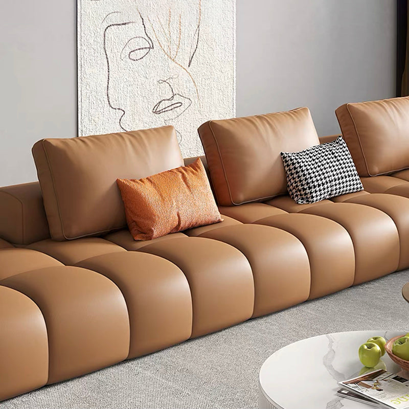 Nordic Genuine Leather Square Arm Stationary Living Room Sofa Chaise