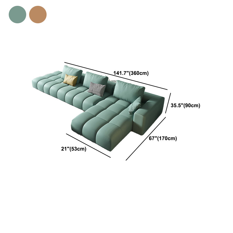 Nordic Genuine Leather Square Arm Stationary Living Room Sofa Chaise