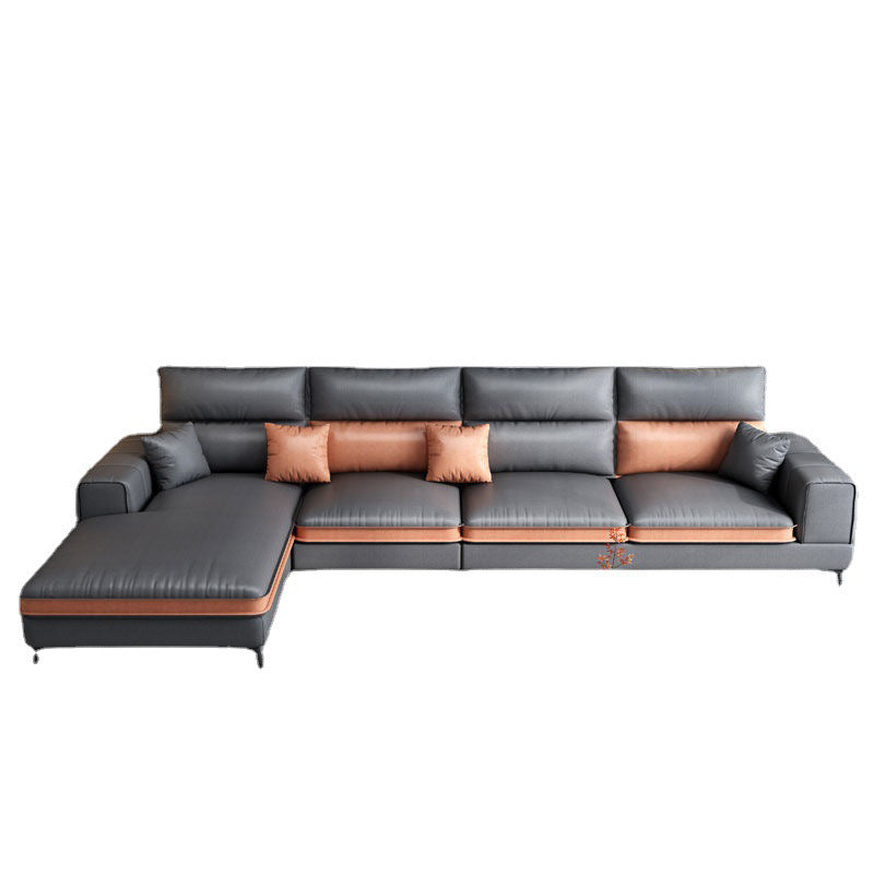 Nordic Faux Leather Stationary Living Room Square Arm Sofa Chaise