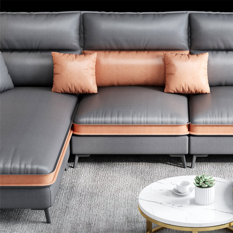 Nordic Faux Leather Stationary Living Room Square Arm Sofa Chaise