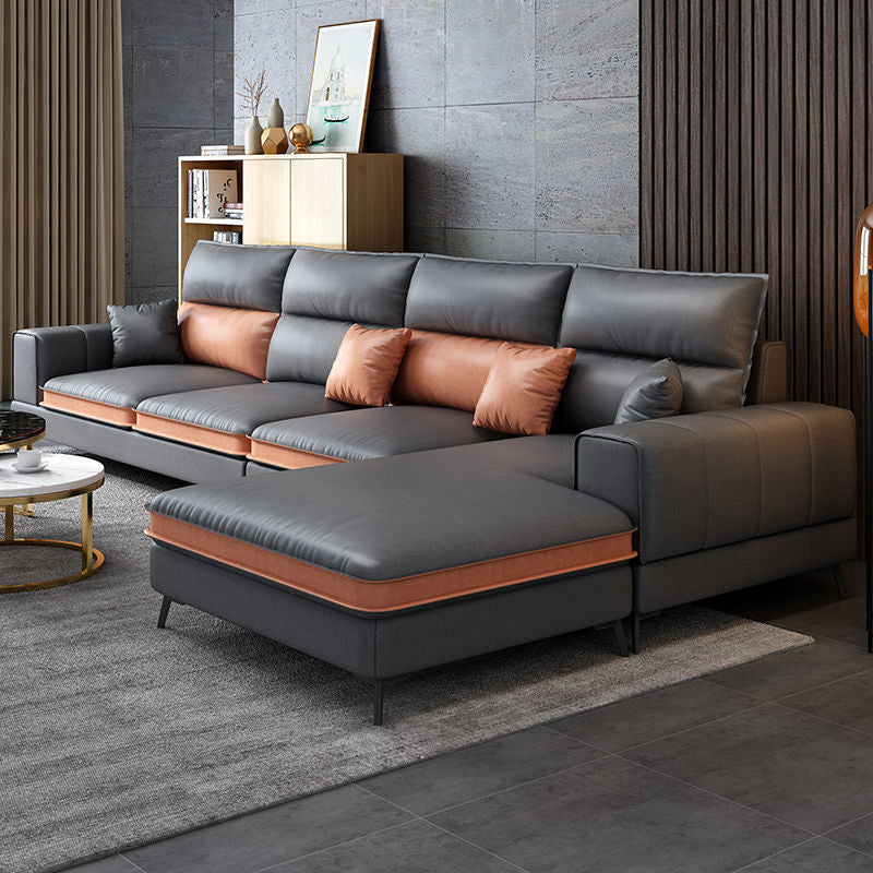 Nordic Faux Leather Stationary Living Room Square Arm Sofa Chaise